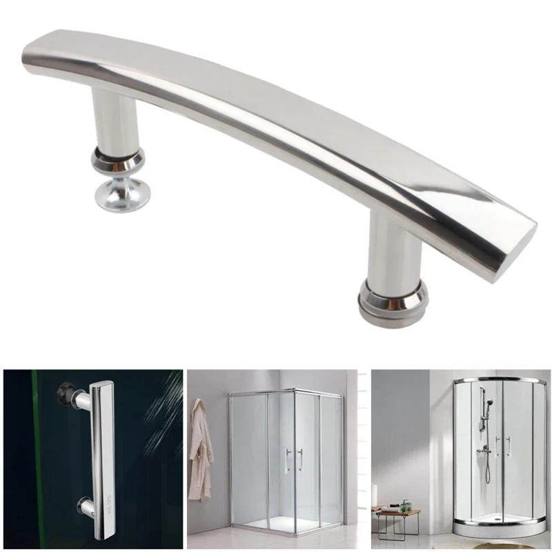 Description Picture 2 of item100% New Shower Door Handle Armrest 304 Stainless Steel Flat Tube Glass Sliding Door Handle Hole Distance 145mm