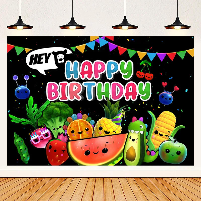 Description Picture 4 of itemHey Bear Sensory Fruit Backdrop Kids Birthday Party Fruit Photo Banner Decoration