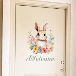 Easter Rabbit Welcome Door Sticker Kid Room Decoration Wall Decals Bedroom Self-adhesive Home Decor Wallpaper Cute Bunny Mural