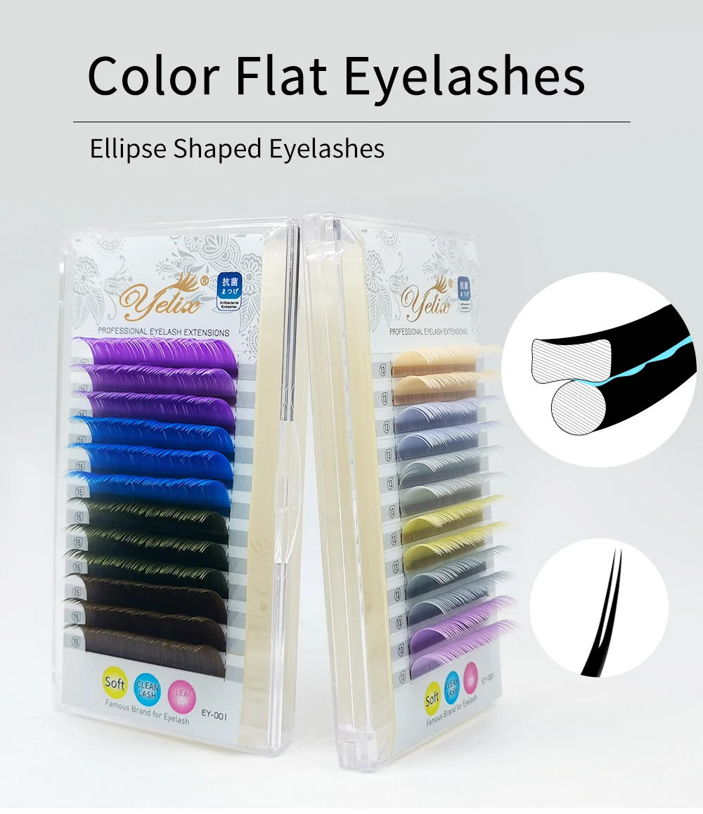 Description Picture 2 of itemYelix Colored Ellipse Flat Eyelash Extensions Purple Blue Brown Green Lashes Individual False Natural Mink Lashes