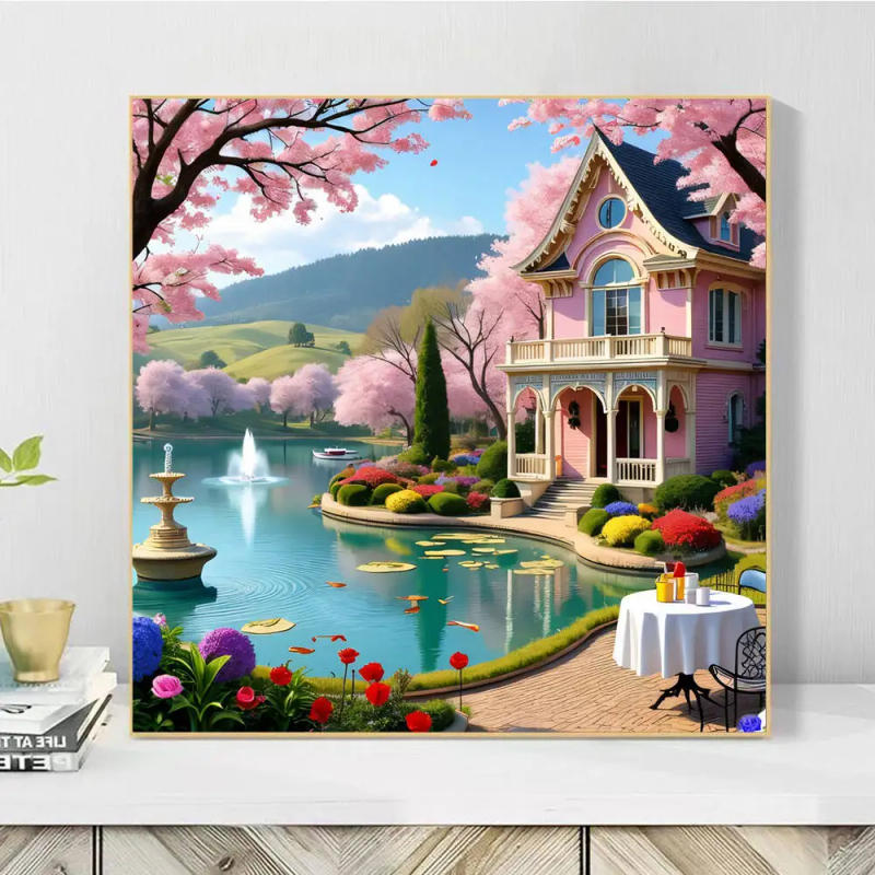 Description Picture 3 of itemEvershine House Painting By Numbers Landscape No Frame Lake Pictures By Numbers Canvas Handpainted Coloring Draw Craft DIY Gift