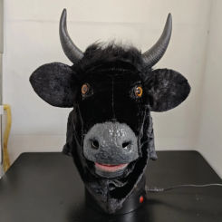 Realistic Moving Mouth Horn Mask Horror Black Cow Plush Head Cover Halloween Carnival Fancy Dress Party Animal Costume Props