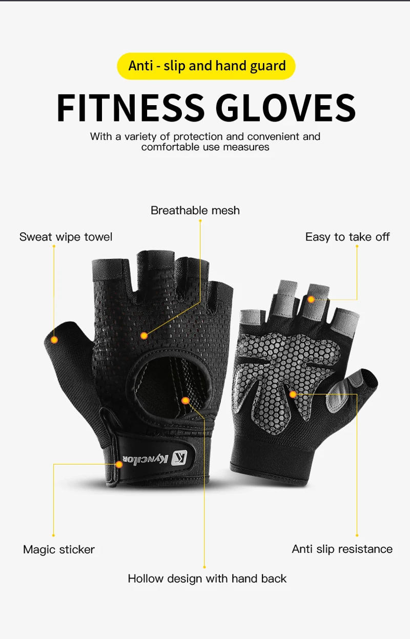 Description Picture 4 of itemGym Fitness Gloves Anti-slip Wear Resistant Heavyweight Sports Exercise Barbell Weight Lifting Training Sport Cycling Gloves