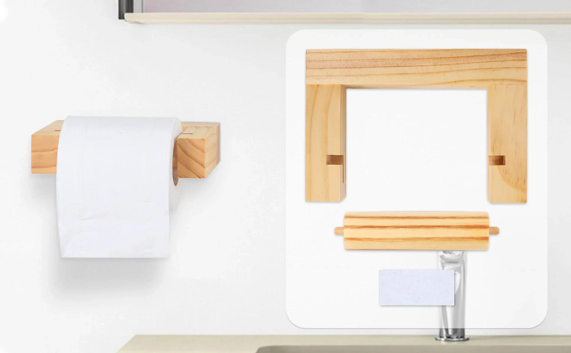 Description Picture 3 of itemNail-Free Wooden Square Toilet Paper Holder Bathroom accessories hardwares Paper Towel Holder Kitchen  Roll Paper Holder