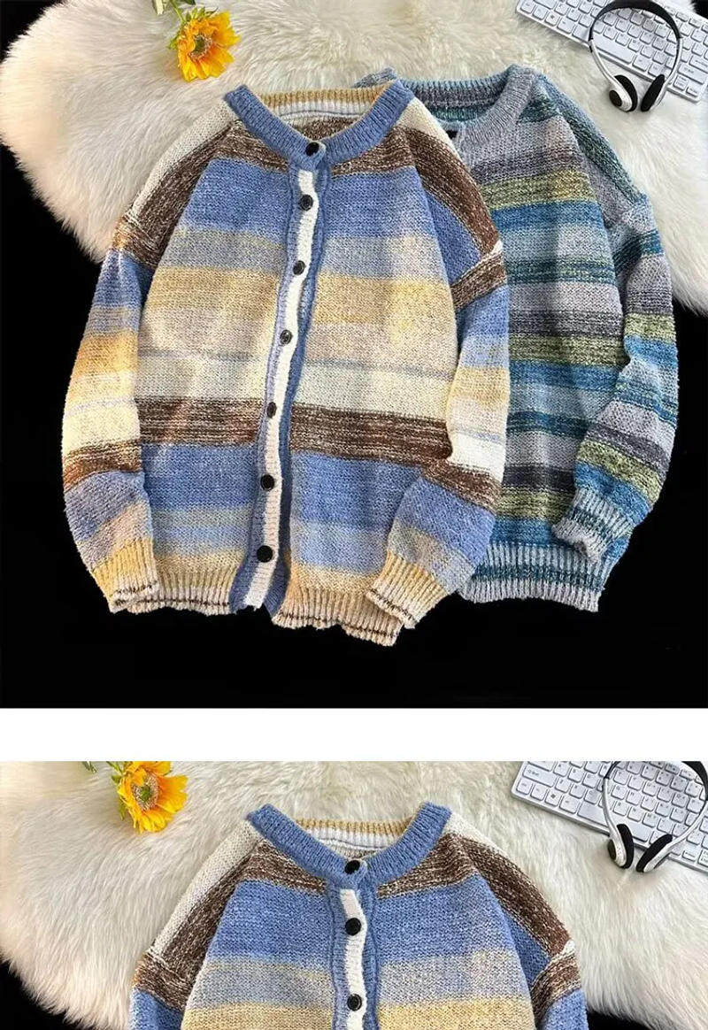 Description Picture 4 of itemTop Grade Wool New Brand Fashion Knit Korean Style Cardigan Men Slim Fit Sweater Casual Striped Coats Mens Clothes 2024 Z82