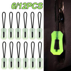 1/12Pcs Glow In The Dark Luminous Zipper Puller Anti-theft Zippers Rope Night Rope Tent Zipper Pull Slider Head DIY Sewing Tool