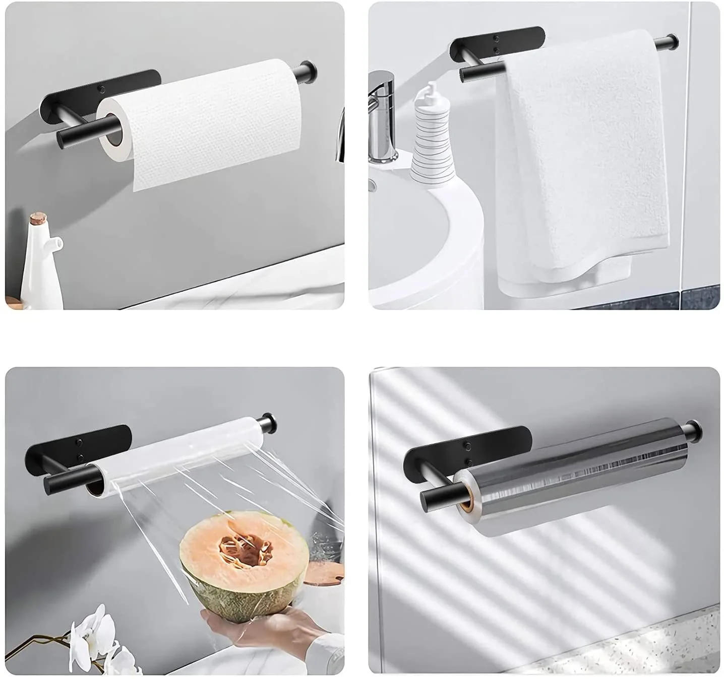 Description Picture 5 of itemStainless Steel Paper Towel Holder Self Adhesive Toilet Roll Paper Holder No Punching Kitchen Bathroom Lengthen Storage Rack