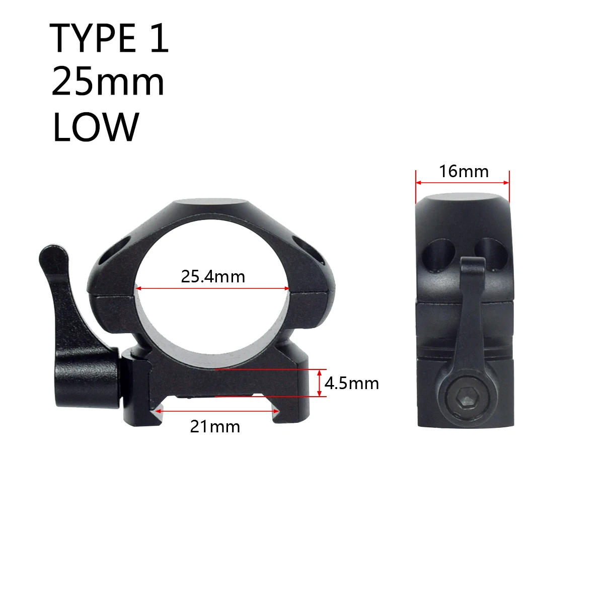 Description Picture 5 of item2PCS Hunting Scope Ring Mounts For 20mm Picatinny Rail Optics Scope Pipe Dia 25.4mm 30mm Laser Flashlight Torch Mount Adapter