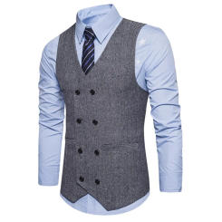Men's Suit Vest Solid Color Dress Vest Male Double Breasted Waistcoat Slim Fit Formal Sleeveless Men's Vests Plus Size 2XL