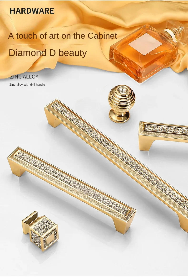 Description Picture 2 of itemGolden Handle Crystal Drawer Glass Cabinet Kitchen Decorative Hardware Hollowed Out Pull Furniture Knob Fittings Accessories