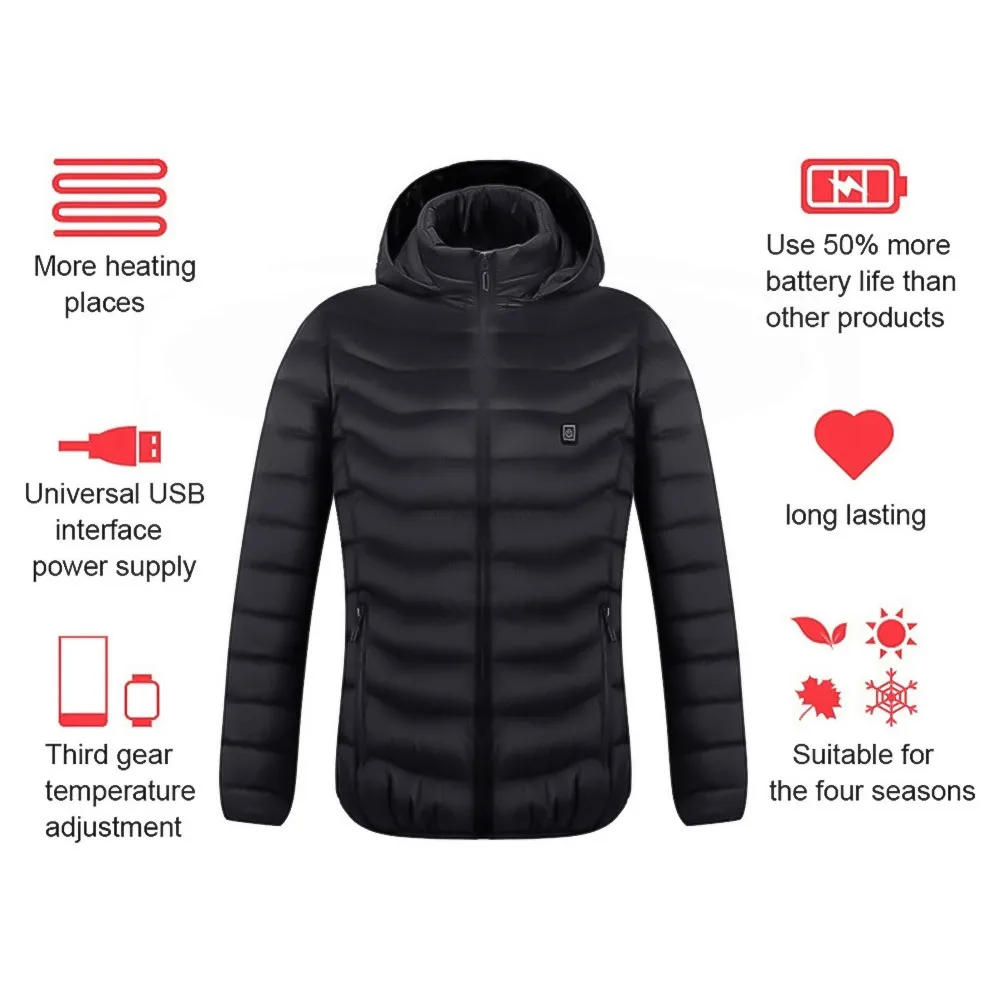 Description Picture 6 of item21 Areas Heated Jacket Women's Warm Vest USB Men's Heating Jacket Heated Vests Coat Hunting Hiking Camping Autumn Winter Male