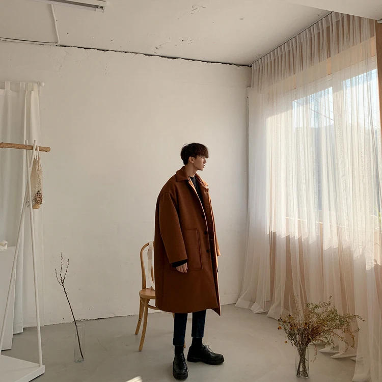 Description Picture 2 of itemMerino Wool Blends Double-Sided Coat Men's Woolen Double-Breasted Jackets Long High-Street Cashmere Outerwear with Pocket Y21