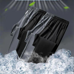 Men Casual Trousers Men's Loose Ice Silk Sport Pants with Quick-drying Technology Wide Leg Design Side Pockets for Gym Training