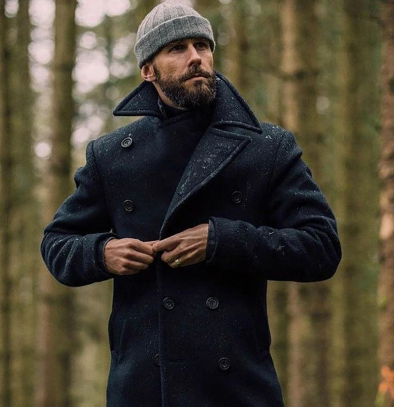 Description Picture 5 of item2024 European and American cross-border high-quality version of men's clothing British men's mid-length long-sleeved woolen coat