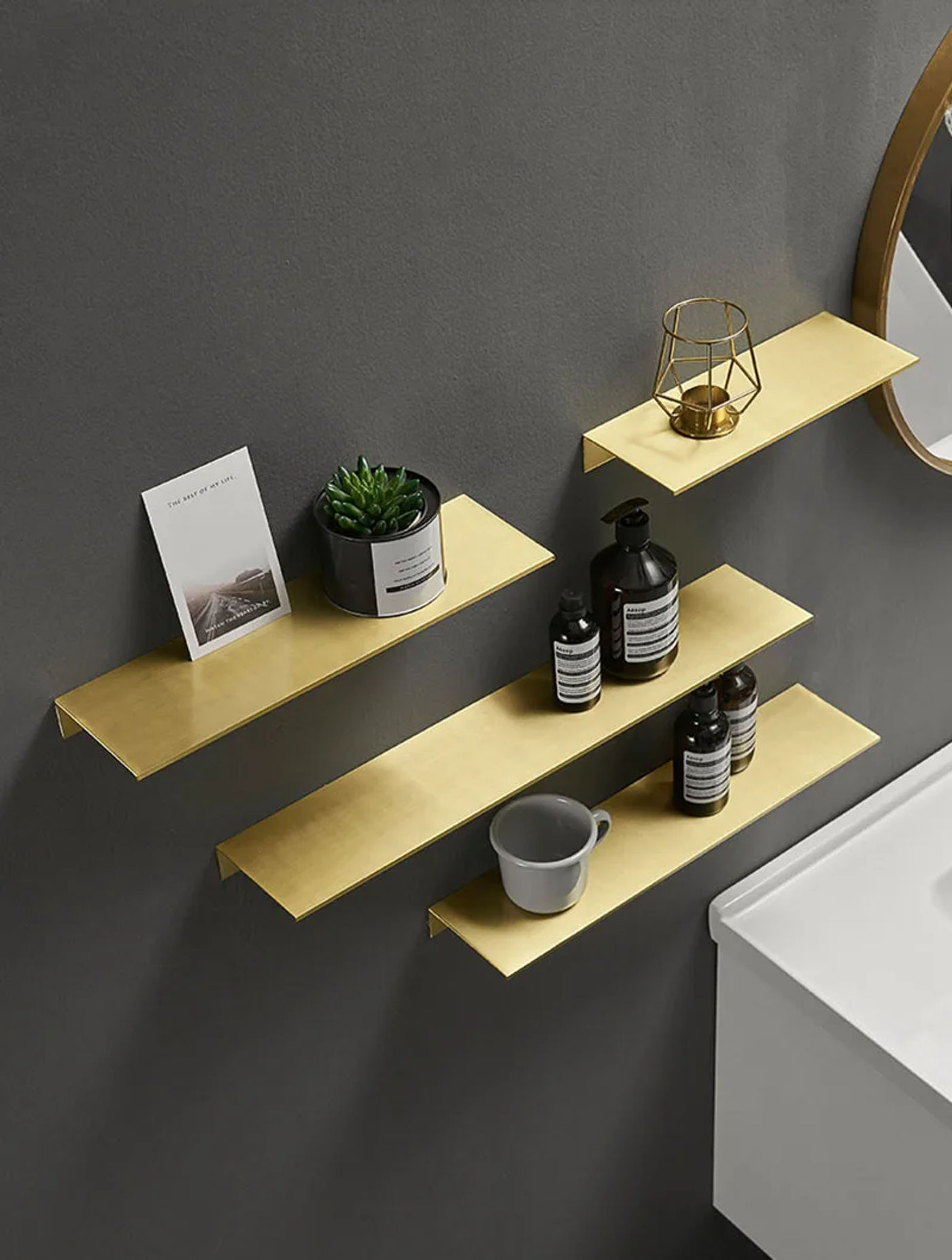 Description Picture 3 of itemBrushed Gold Bathroom Shelf Aluminum Wall-mounted Shower Holder Toilet Shower Storage Rack Bathroom Shampoo Cosmetics Shelves