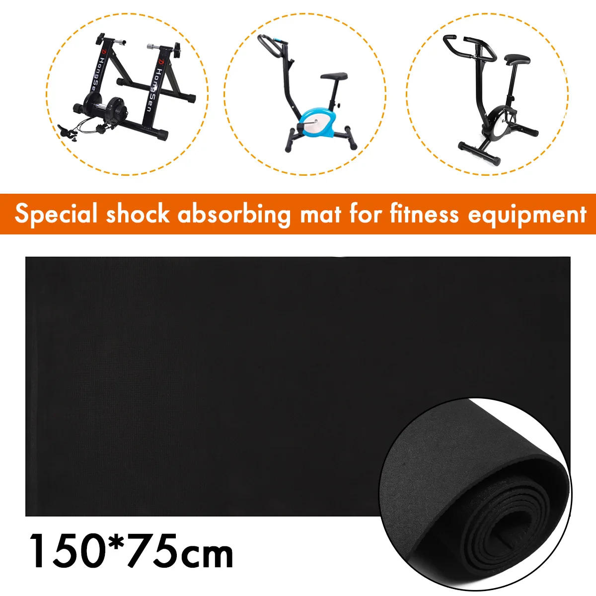 Description Picture 5 of item150x75x0.4CM Exercise Mat Gym Fitness Equipment for Treadmill Bike Protect Floor Mat Running Machine Shock Absorbing Pad Black