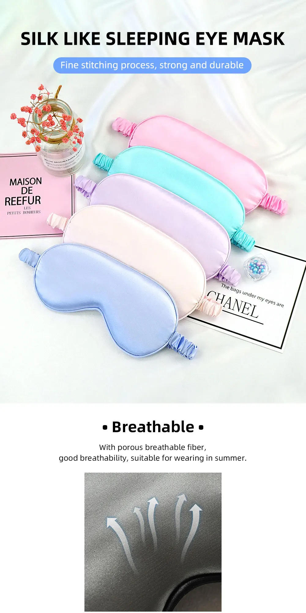 Description Picture 2 of item3DImitated Silk Sleeping Eye Mask Portable Eyeshadow Cover Travel Sleeping Mask Nap Relax Soft Comfort Blindfold Night Eye Patch