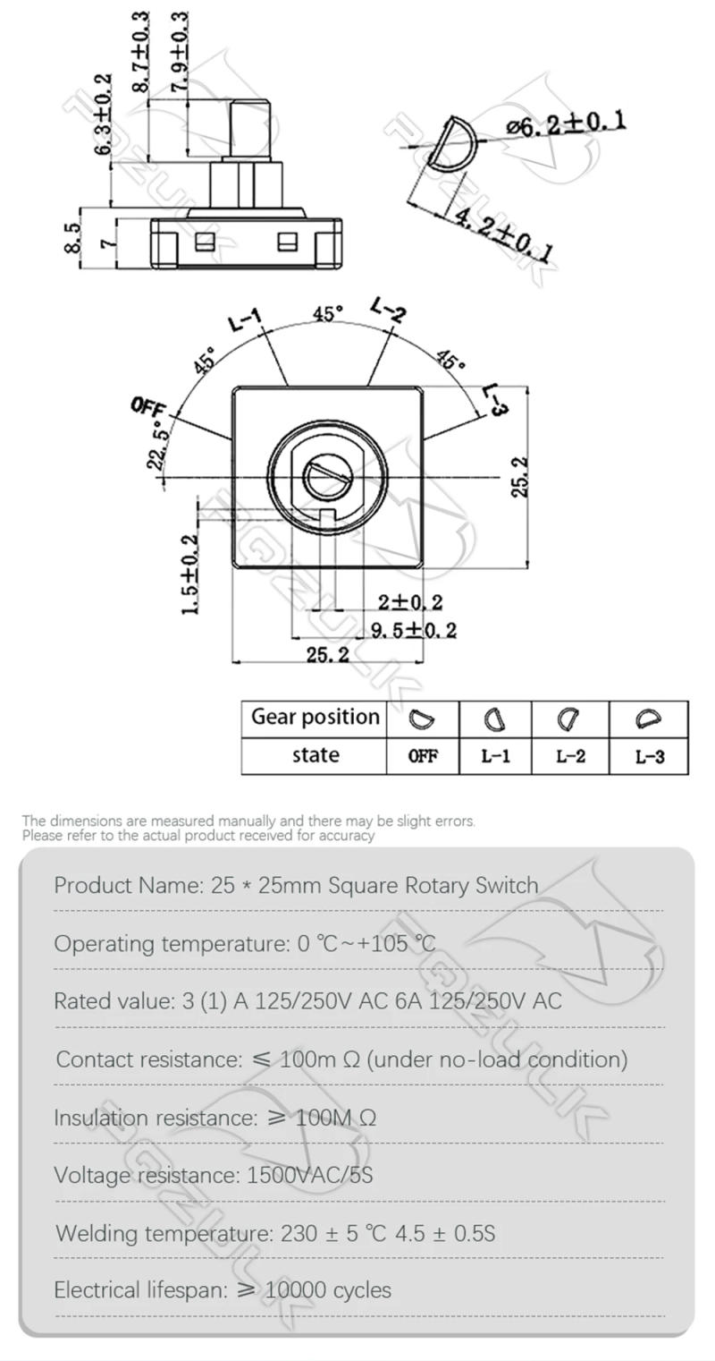 Description Picture 3 of item3 Position 2 Fan Selector Rotary 4-Position 3-Speed Square Fan Heater Speed Selector 13AMP 120V-250V