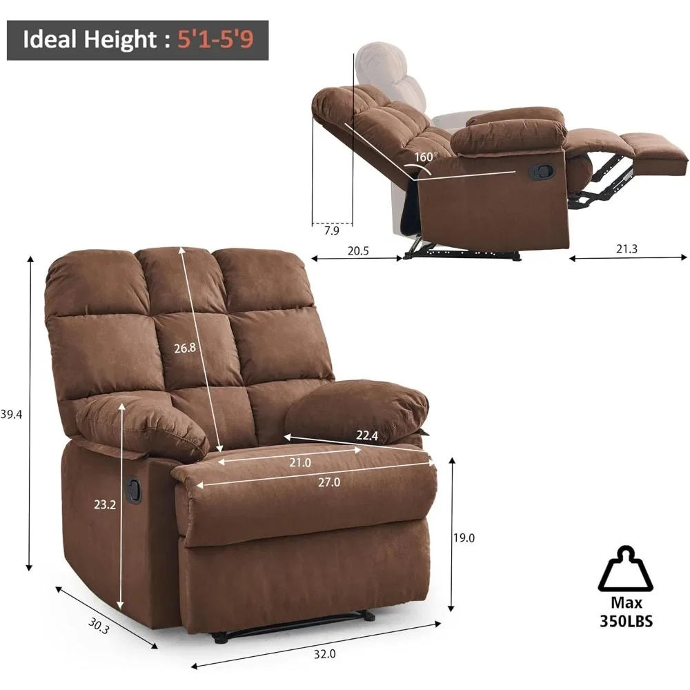 Description Picture 3 of itemRocker Recliner Chair for Adults, Overstuffed Large Manual Rocking Recliner, Upholstered Soft Fabric Living Room Reclining Sofa