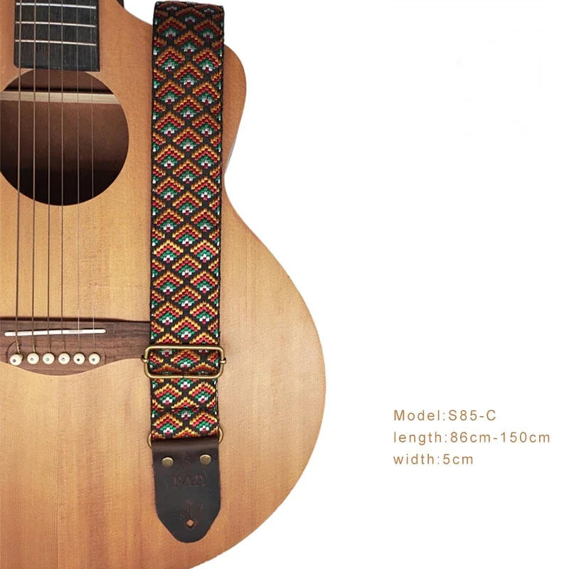 Description Picture 5 of itemNew Ethnic Style Jacquard Leather Guitar Strap for Folk Guitar Electric Acoustic Ukulele Bass Guitar Accessories