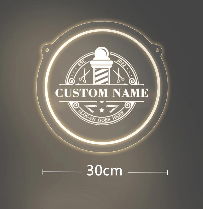 Description Picture 2 of item1PC Round Shape  Warm White Ambience Personalized Text Indoor Wall Lights Acrylic Board Bright  And Cool For Barber Shop Decor