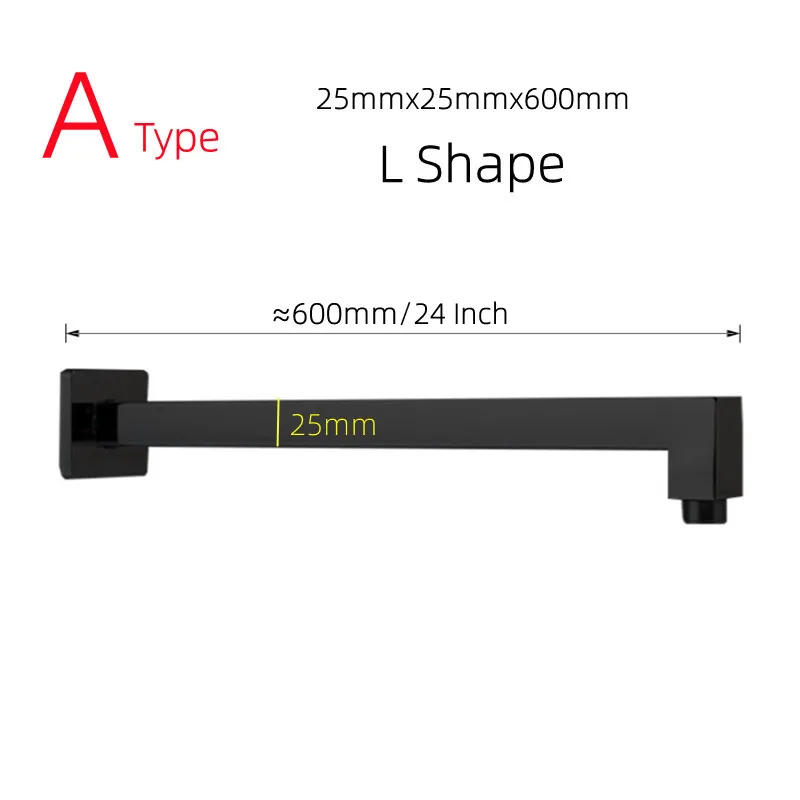 Description Picture 3 of item24 Inches Mattle Black Extension Shower Arm Square Stainless Steel Wall Mounted Tube Pipe For Fixed Showerheads Accessories