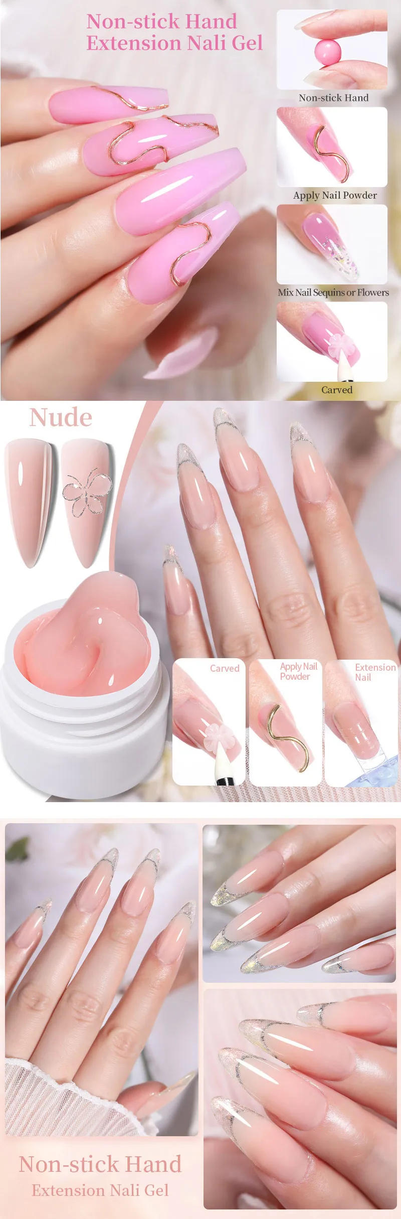 Description Picture 3 of itemLILYCUTE 8ML Clear White Non Stick Hand Solid Extension Gel Nail Polish 3D Shaping Carving Flower Reinforcement Hard Gel Varnish