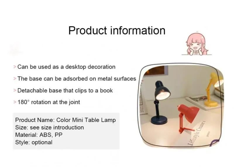 Description Picture 2 of itemLD02 Mini Table Lamp Foldable Night Book Lamps Computer Eye Protections For Night Study Travel Portable Magnetic 2W Table Lamp