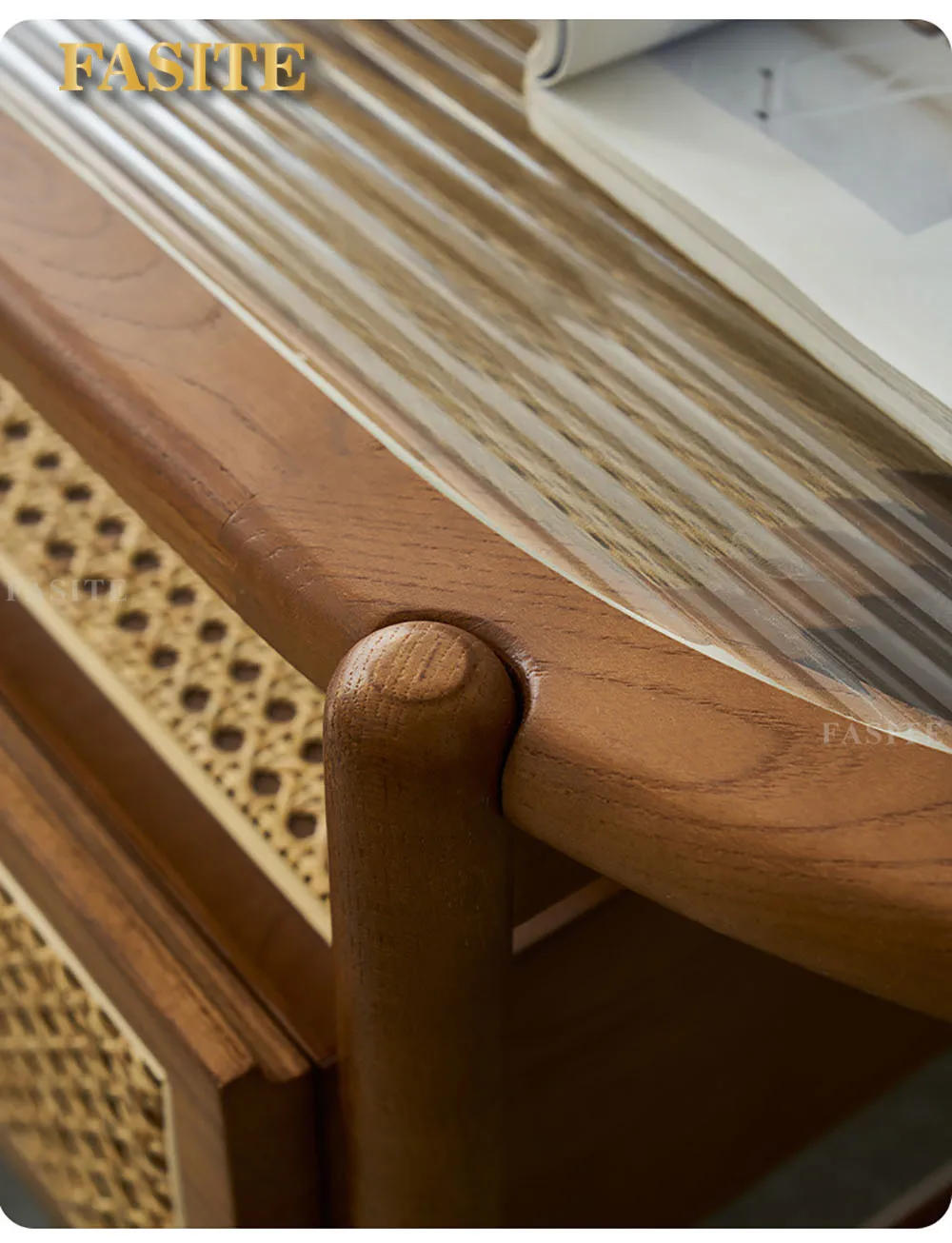 Description Picture 6 of itemNew Living Room Tea Table Oval Japanese Tea Table Household Mortise And Tenon Structure Ash Wood Rattan Woven Solid Safe Odor