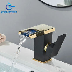 FMHJFISD LED Bathroom Basin Faucet Waterfall Single Handle Single Hole Bathroom Mixer Taps Temperature Sensitive Contemporary