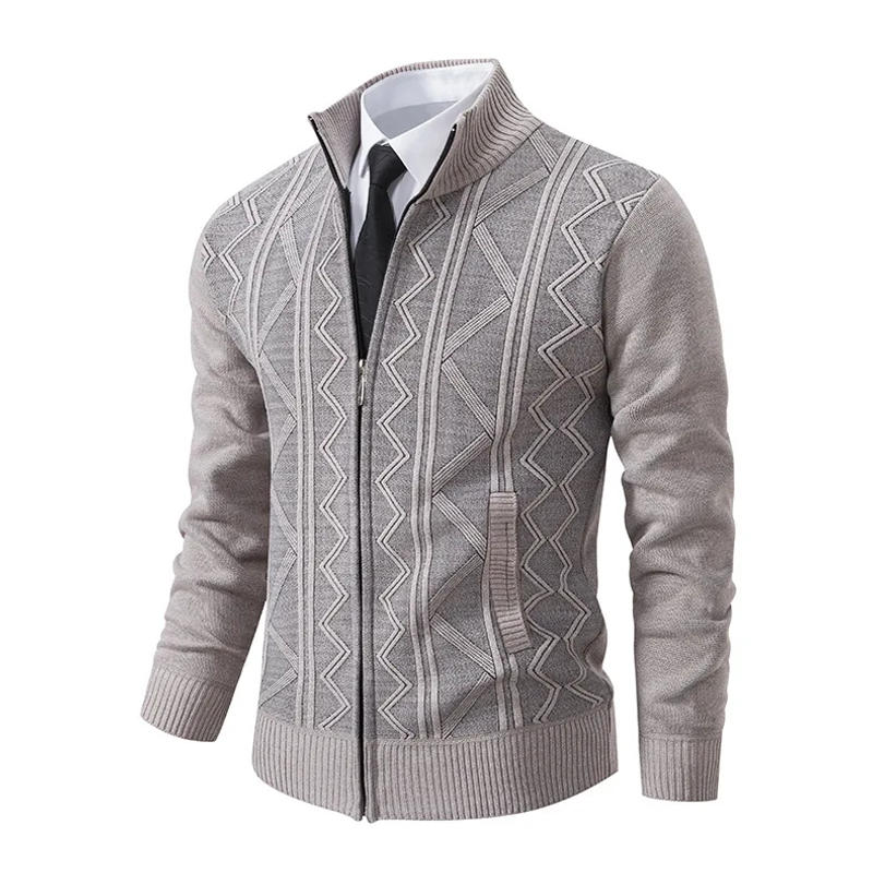 Description Picture 6 of item2024 Autumn/winter Men's Middle-aged Woolen Sweater Men's Cardigan Sweater Jacket Stand Up Collar Knitted Thickened Insulation