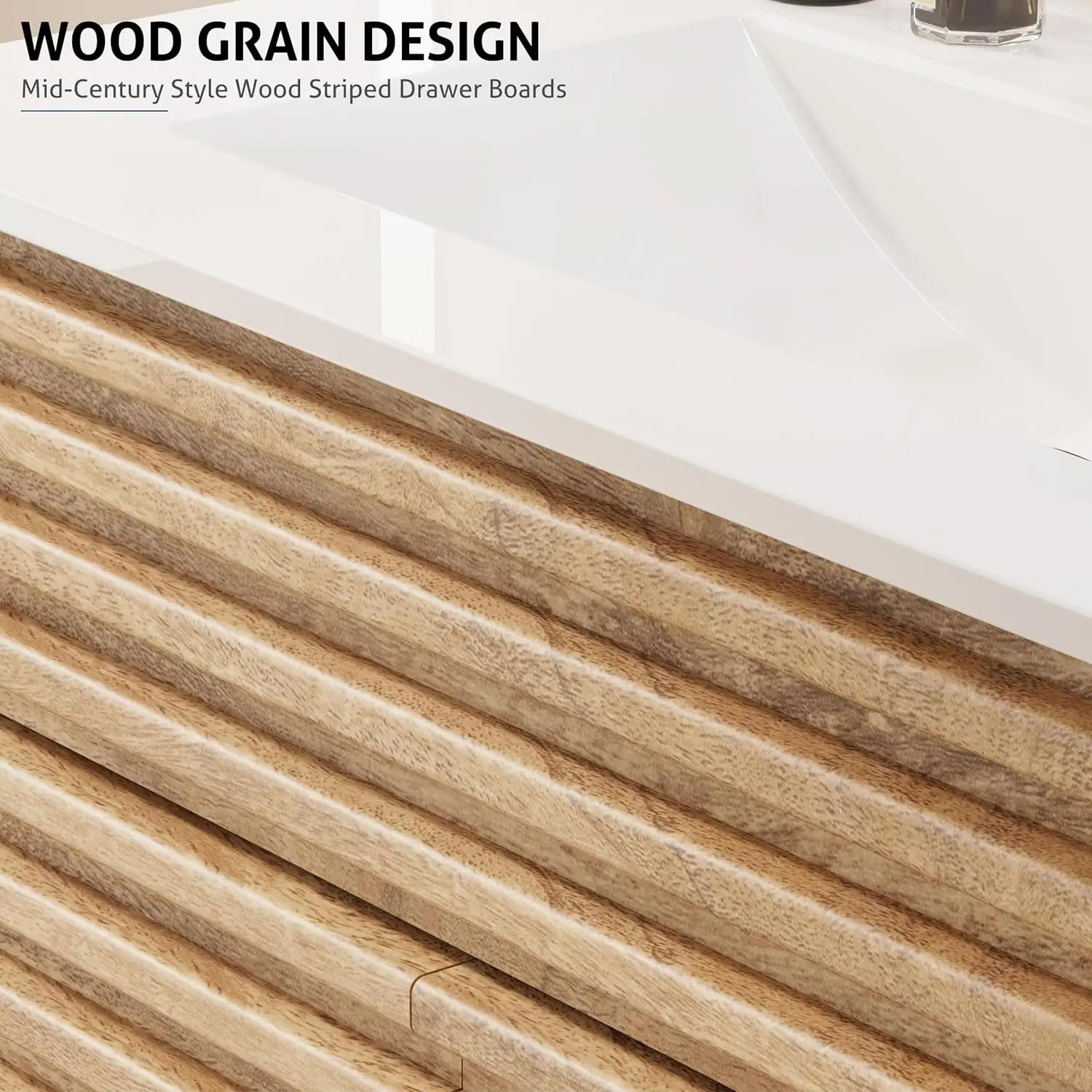 Description Picture 5 of itemBathroom Vanity with Sink Combo Mid-Century Floor Cabinet Set with Wood Stripes, Adjustable Shelf, Undermount Sink