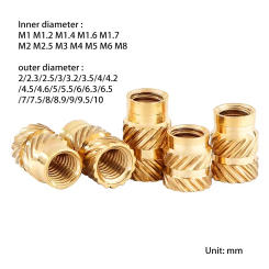 48pcs M1 M1.2 M1.4 M1.6 M1.7 M2 Brass embossed rolled injection molded nuts Insert Through-hole hot-melt twill nut Screws nails