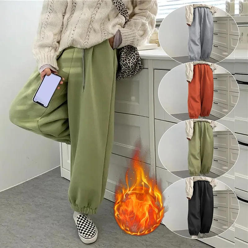 Description Picture 2 of itemWomen'S Fleece Lined Sweatpants Wide Straight Leg Pants Bottom Winter Warm Pants Daily Casual Jogger Sweatpants Sports Trousers