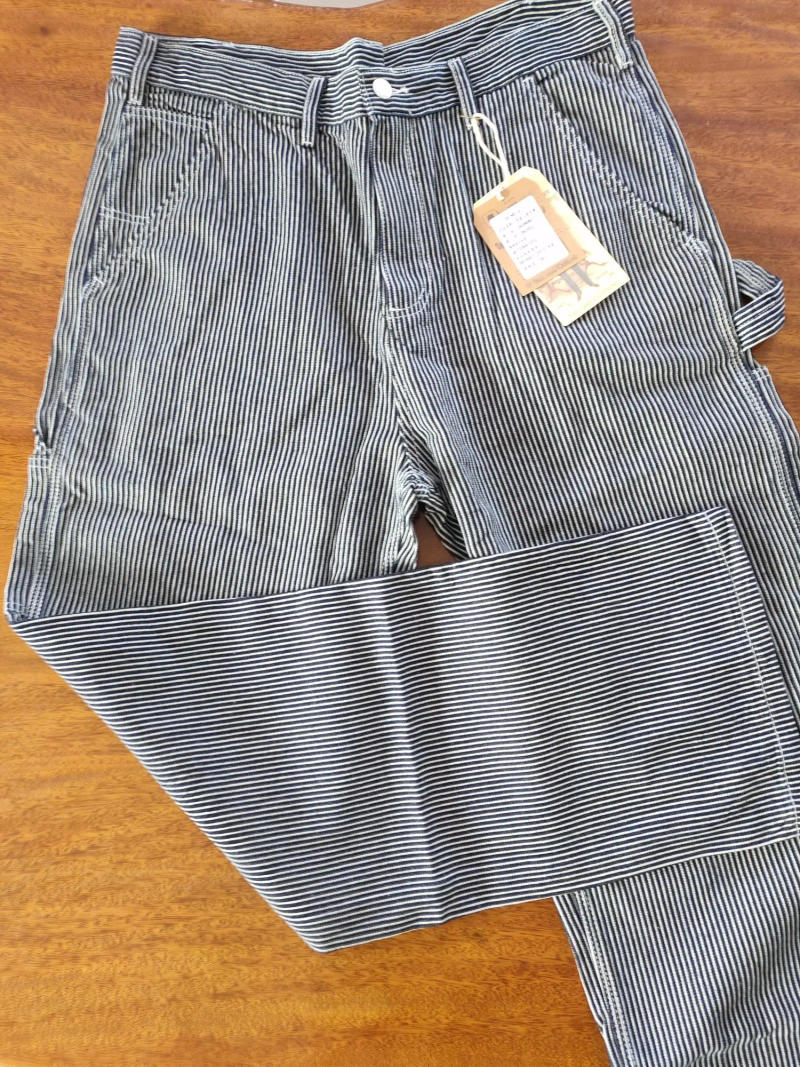 Description Picture 4 of itemOKONKWO Original Denim Railway Workers Pants AMEKAJI Multi Pocket Striped Work Overalls Outdoor Trekking Hiking Camping Trousers