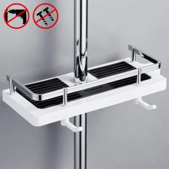 Bathroom Pole Shower Storage Rack Holder Bathroom Punch-Free Snap-Lift Tray Multifunctional Movable Bathroom Pole Storage Rack