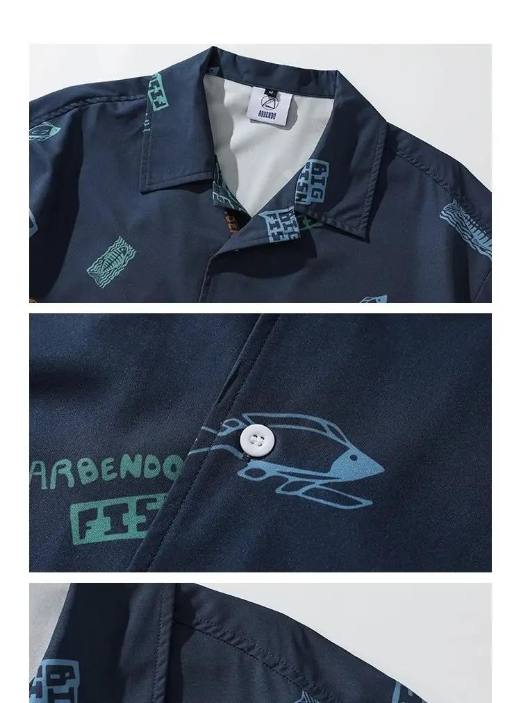Description Picture 4 of itemKorean style Hong Kong style fun shirt short-sleeved handsome summer trendy half-sleeved shirt top casual handsome loose men y2k