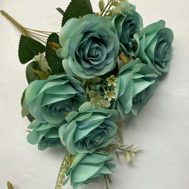 Description Picture 6 of itemHome Decor Simulation Rose Bouquet Silk Fake Flower Hotel Cafe Bar Decoration Red Blue Flowers Artificial Fruit Round Roses