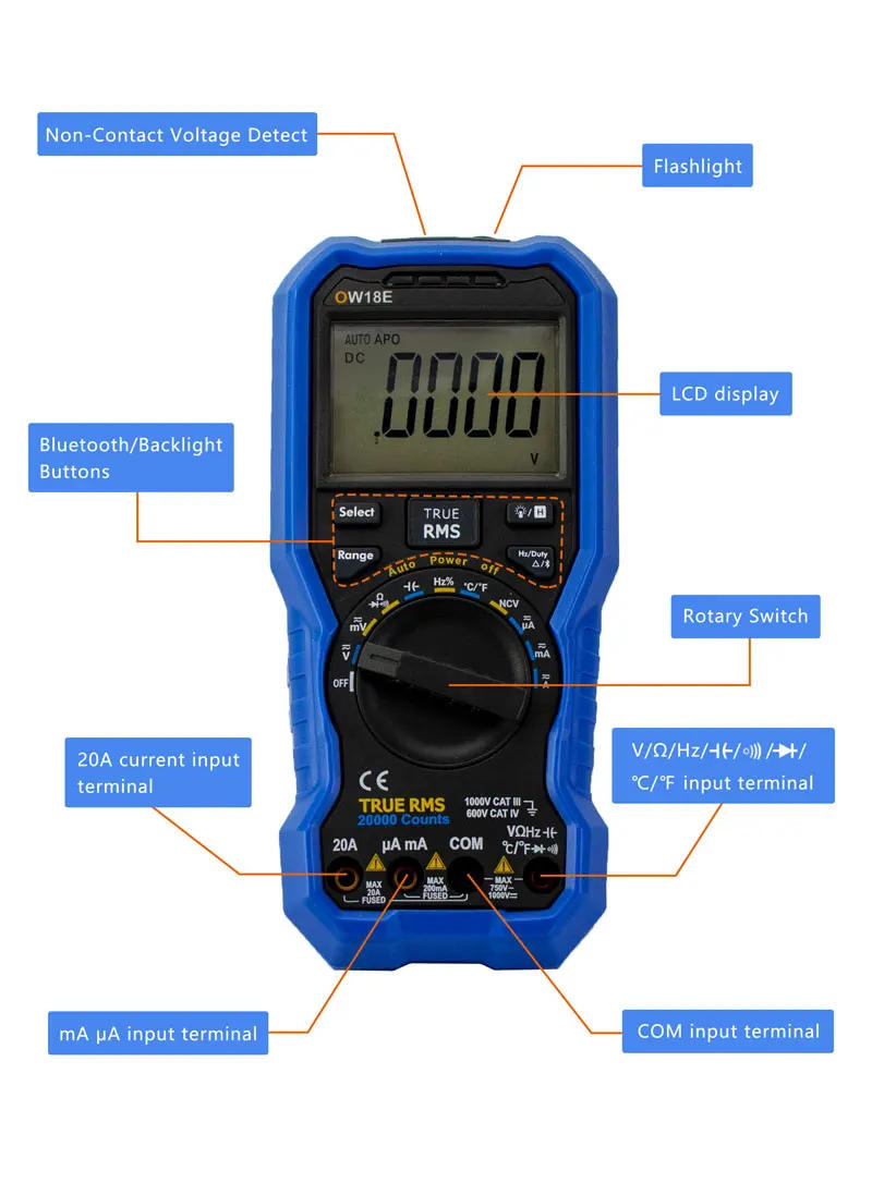 Description Picture 3 of itemOWON OW18D OW18E 4 1/2 Digits Handheld Digital Multimeter True RMS Test 20000 Counts Flashlight Function Multimeters Digital