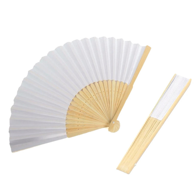 Description Picture 5 of item1-60PCS Wedding Hand Fans White Paper Bamboo Folding Fans Custom Hand-painted DIY Hand Fan Decoration Kids Painting Gifts