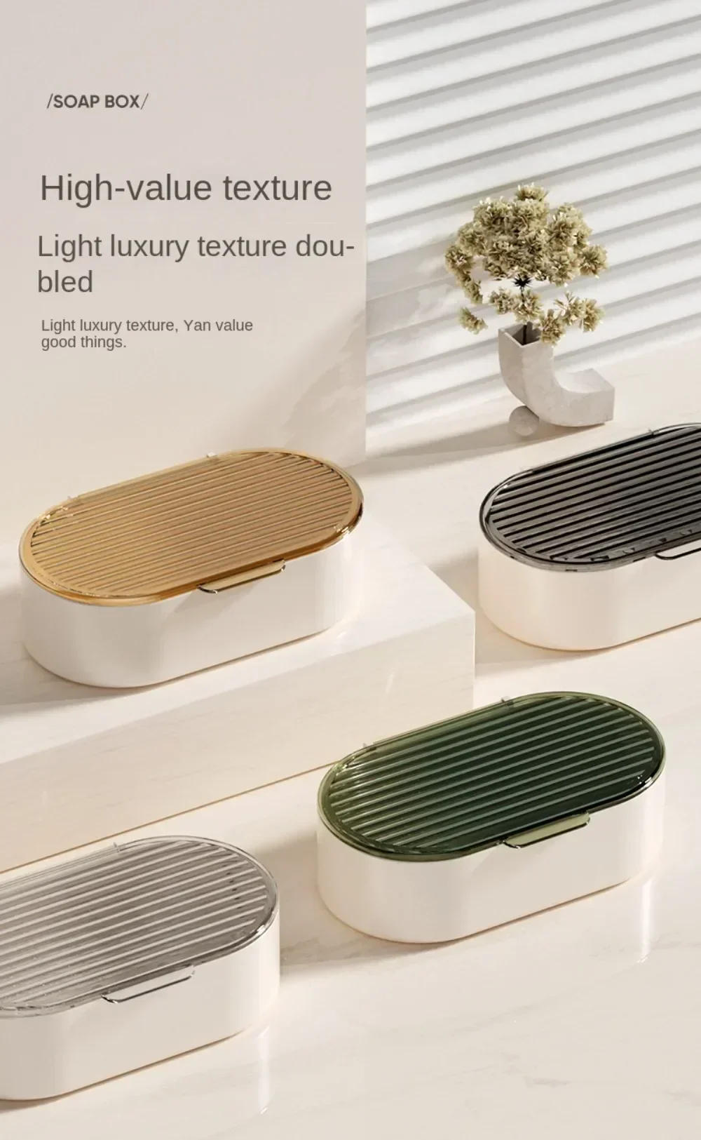 Description Picture 6 of item1 Pc Non-punching Double-layer Soap Box Household Bathroom Hollow Drain Soap Box with Cover Dust SoapBox Holder