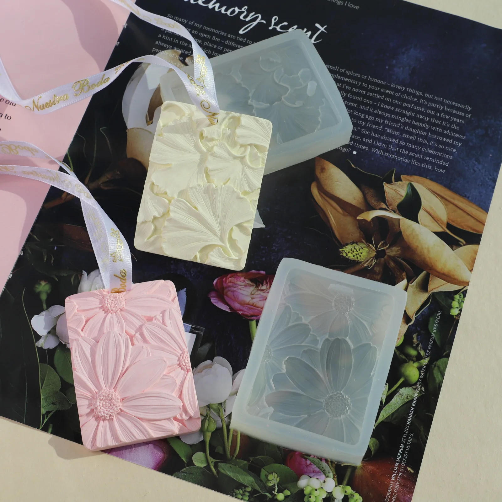 Description Picture 2 of itemDaisy Flower Silicone Mold DIY Rectangle Scented Gypsum Pendant Ginkgo Leaf Handmade Aromatherapy Wax Tablets Soap Clay Molds