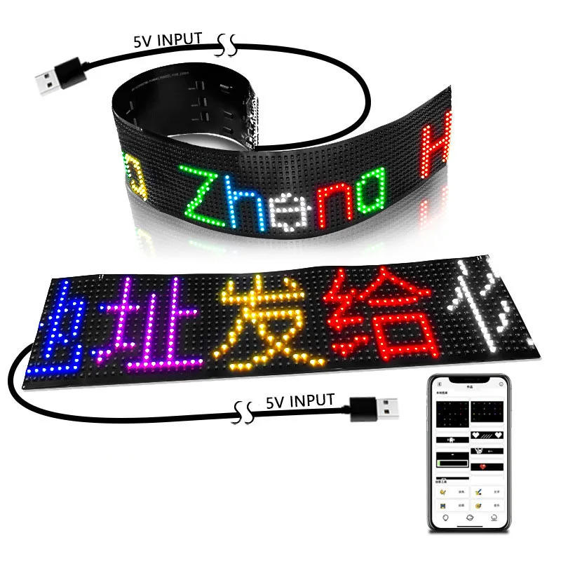 Description Picture 4 of itemHOT RGB Flexible Display Color Screen LED Module Strip Light App Bluetooth DIY Hat Clothes Bag Shoes Word Scroll Matrix Screen