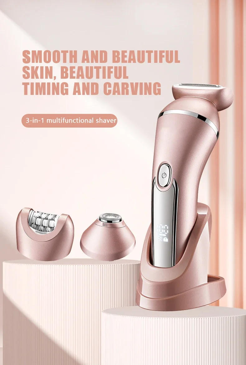 Description Picture 2 of item3 in 1 Epilator Electric Shaver for Women Lady with Detachable Head Hair Remover Penetration USB for Face Leg Bikini Trimmer