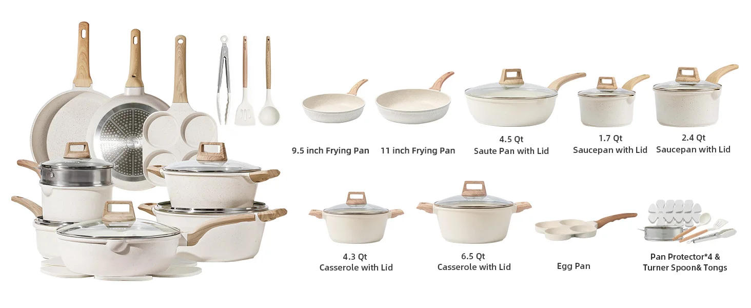 Description Picture 4 of itemCAROTE 21Pcs Pots and Pans Set, Nonstick Cookware Sets,Induction Cookware Non Stick Cooking Set w/Frying Pans & Saucepans