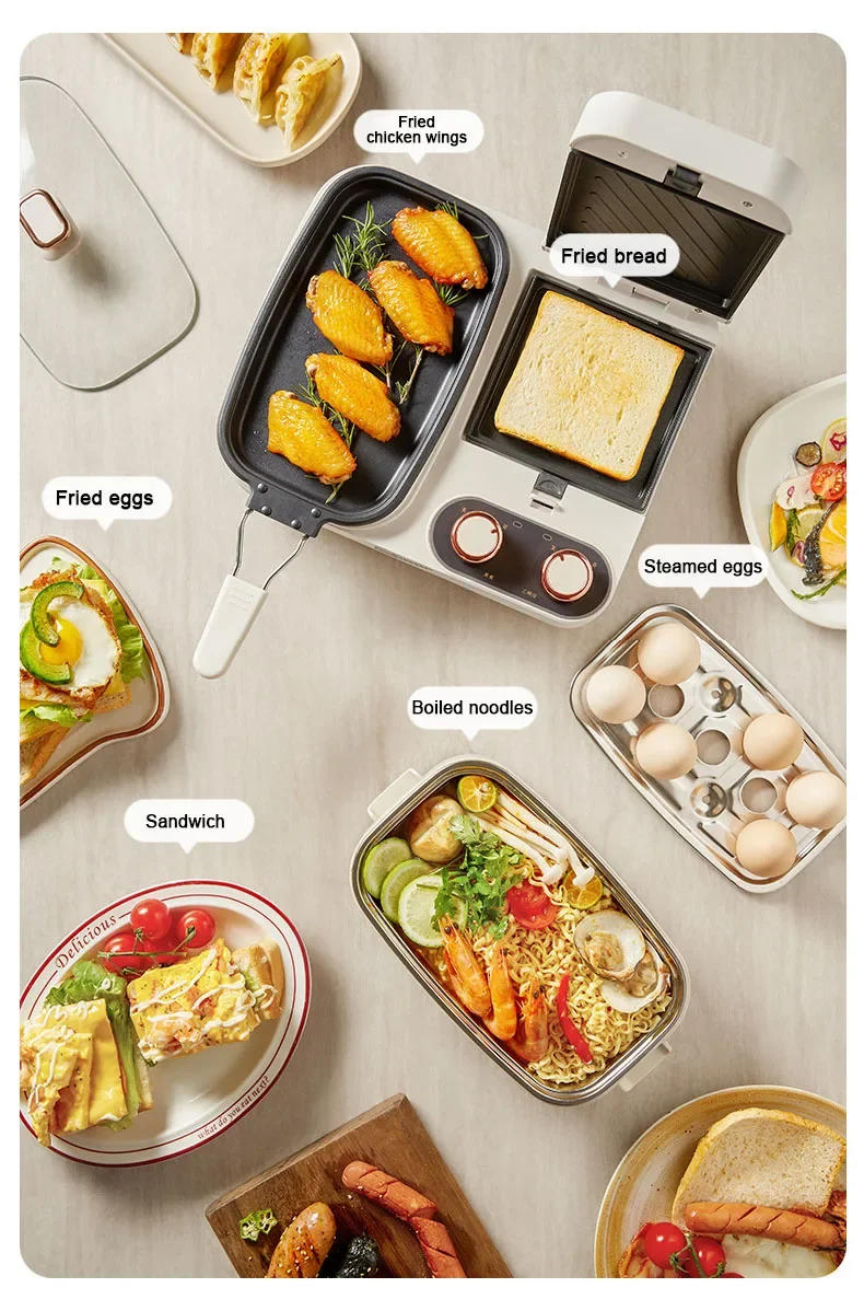 Description Picture 4 of itemDMWD Electric 3 in 1 Household Breakfast Toaster Baking Machine Sandwich Omelette Fry Pan Hot Pot Boiler Food Steamer