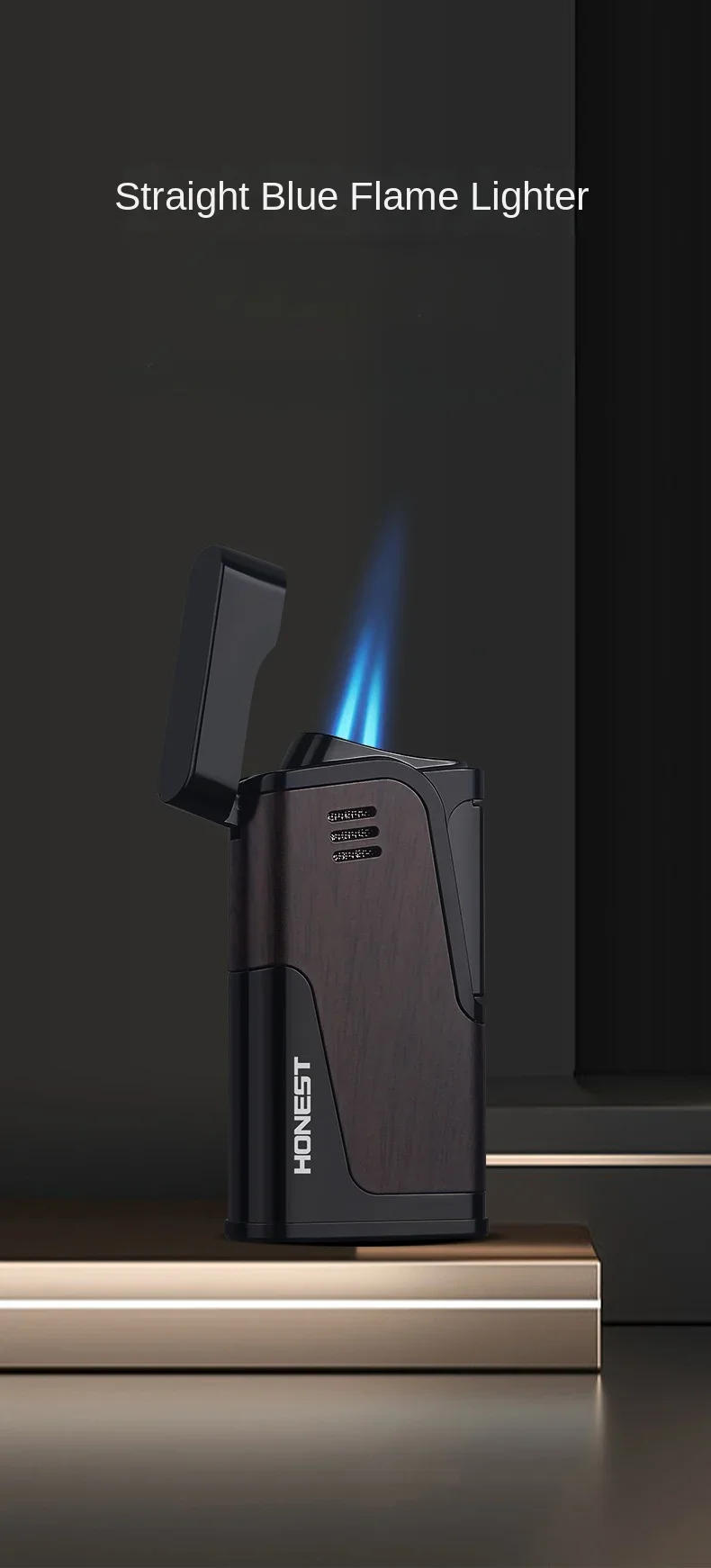 Description Picture 2 of itemHONEST Dual Direct Injection Oblique Fire Metal Inflatable Lighter, Special Igniter for Cigars, with Cigar Tools, High Quality