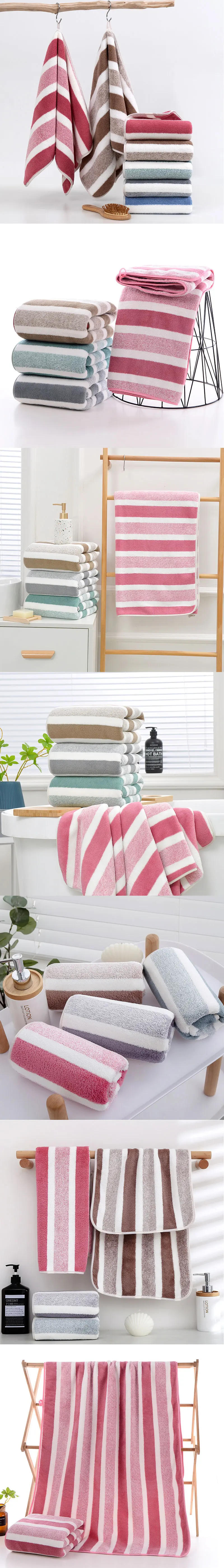 Description Picture 3 of item Striped Pattern Towel Set Soft Hand Towel Bath Towel Quick Drying Absorbent Towels For Bathroom Thick and soft face cloth