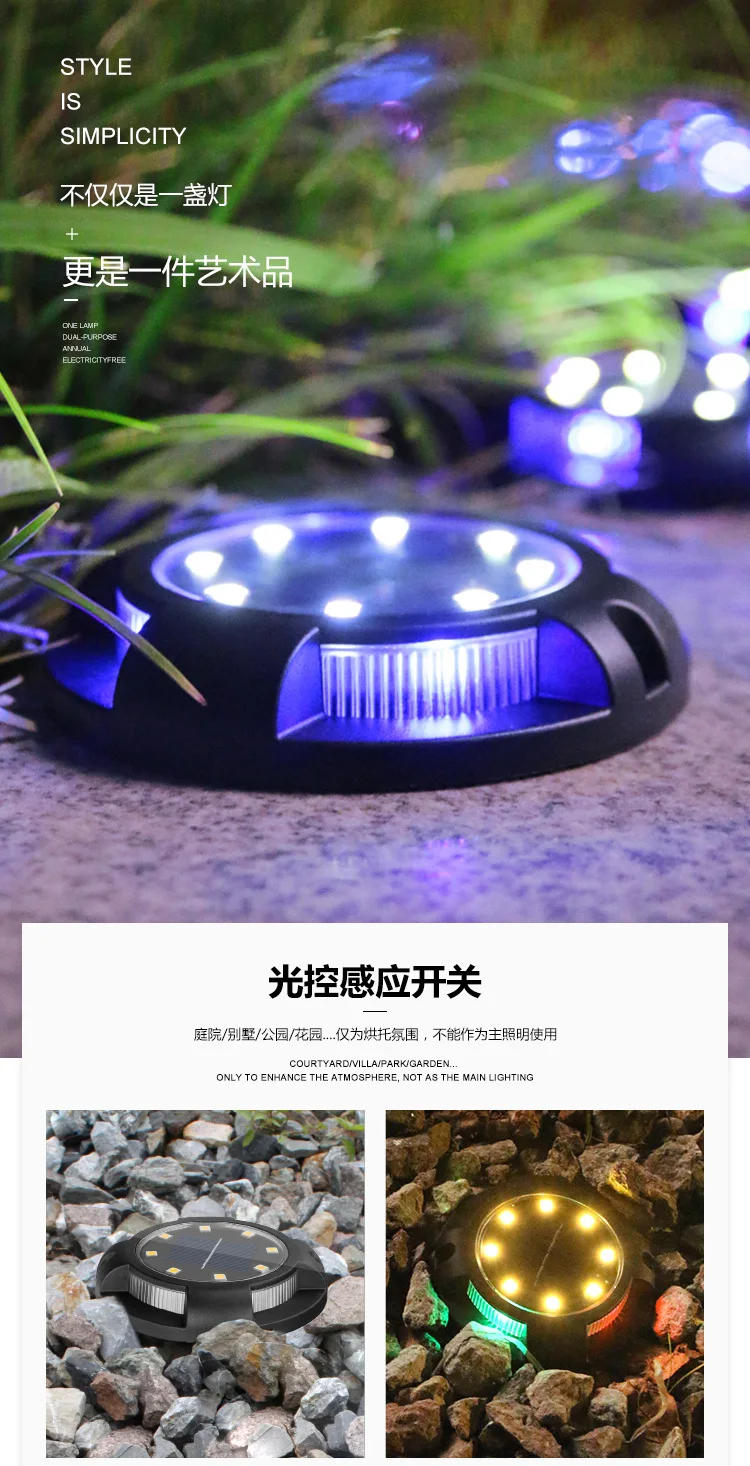 Description Picture 2 of item12LED Solar Power Disk Light Outdoor Garden Solar Underground Light Deck Light Spotlight Buried Solar Led Lamp Garden Decor