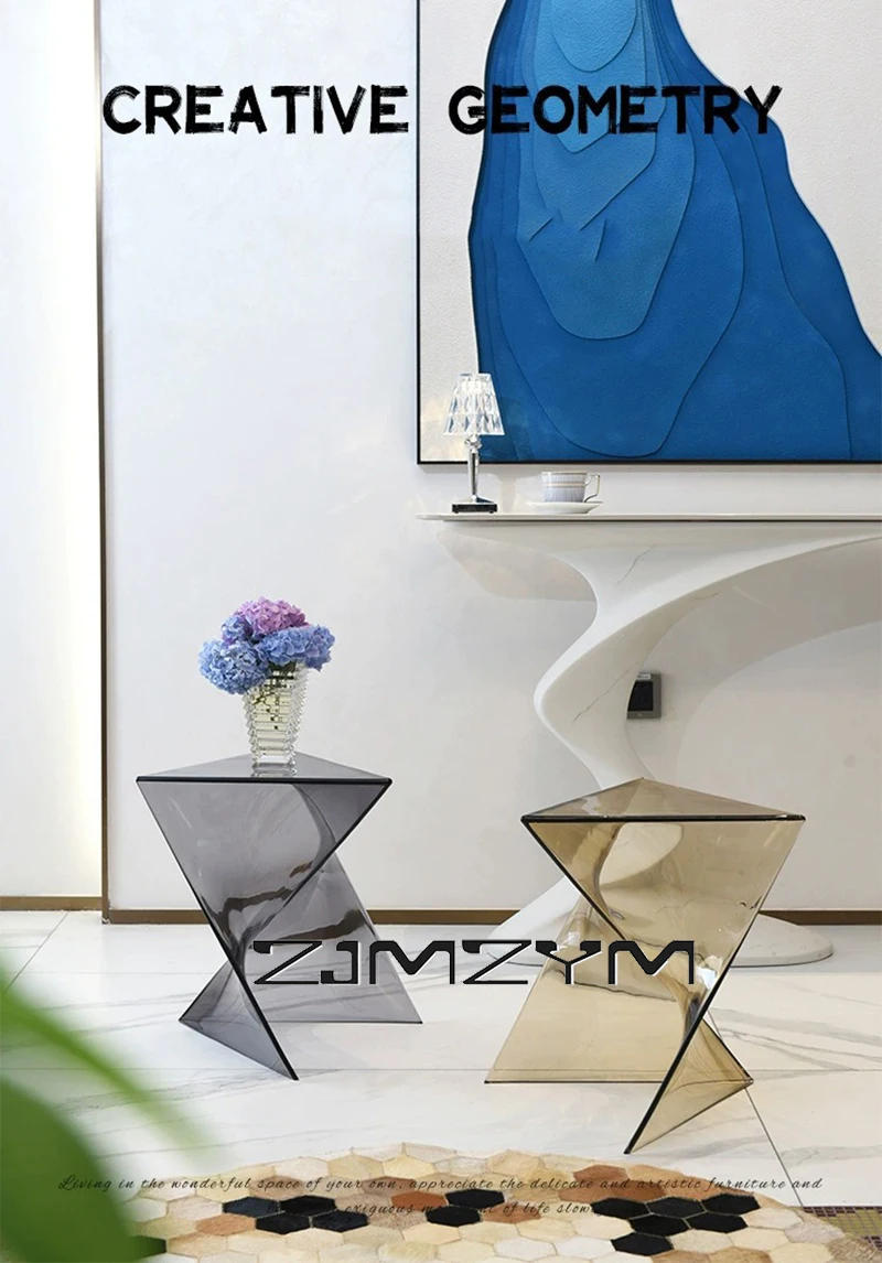 Description Picture 2 of itemAcrylic Sofa Side Table Living Room Transparent Geometric Coffee Table Minimalist Bedside Table Corner Table Furniture